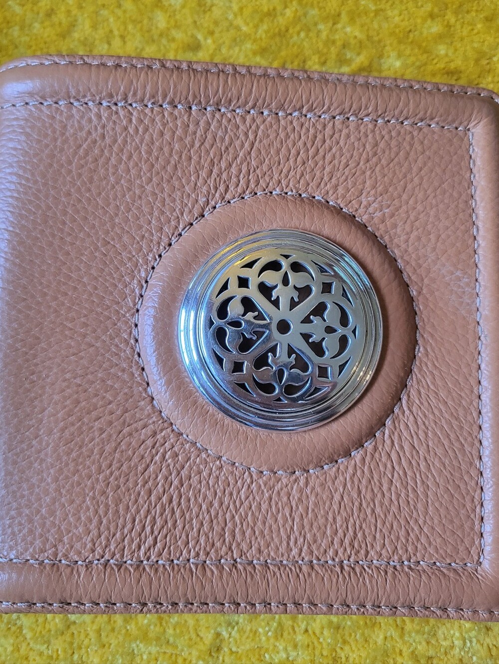 Womens Brighton Camel Leather Wallet with Silver Medallion